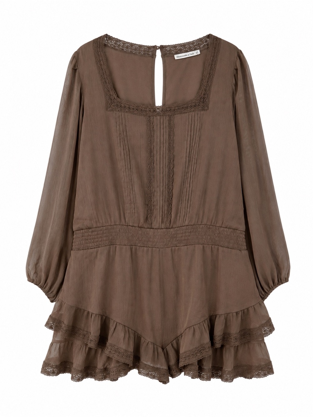 Abercrombie & Fitch Brown Lace Trim Tiered Romper - PXL